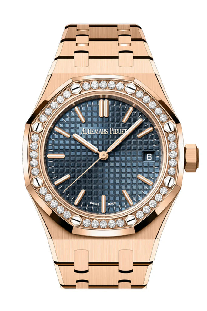 Audemars Piguet Royal Oak Rose Gold Diamond Bezel Blue Dial Watch 15551OR.ZZ.1356OR.05