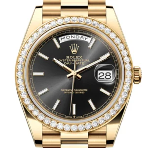 Rolex Day-Date 40 Bright Black Dial Diamond Bezel Yellow Gold President Men's Watch 228348RBR 228348