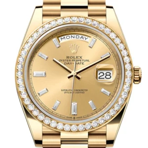Rolex Day-Date 40 Champagne Baguette Diamonds Dial Yellow Gold President Men's Watch 228348RBR 228348
