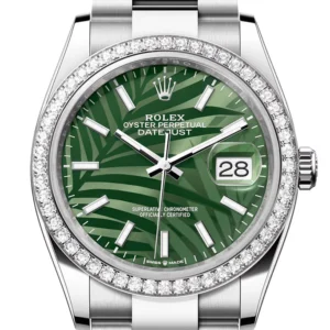 Rolex Datejust 36 Green Palm Motif Dial Diamond Bezel Watch 126284RBR 126284RBR-0040