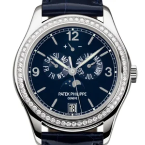 Patek Philippe Complications Annual Calendar Blue Dial 18kt White Gold Diamond Blue Leather Men's Watch 5147G-001